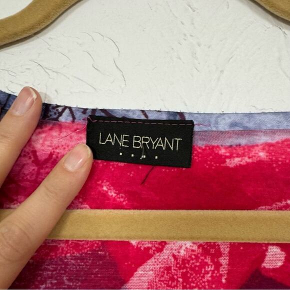 Lane Bryant Pink Blue Rose Print Tie Dye Ruffled Blouse Womens 22/24 Y2K Floral - Picture 9 of 9